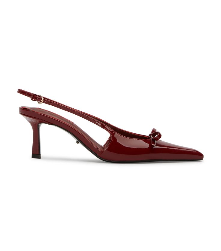 Introducing our sophisticated low-heel sling-back, Quill. Adorned with a charming bow, this shoe exudes elegance and refinement. With its pointed toe, this red heel embodies timeless sophistication, offering a perfect blend of classic charm and modern style. -Material: Patent Leather -Sole: Man-Made -Fit: True to Size -Toe-shape: Point -Features: Bow Detailing -Heel: 6.5cm Pointed Kitten Heels, Red Kitten Heels, Thigh High Boots Flat, Pretty Heels, Sling Back Heels, Shoes Hack, Court Heels, Embellished Heels, Metallic Shoes