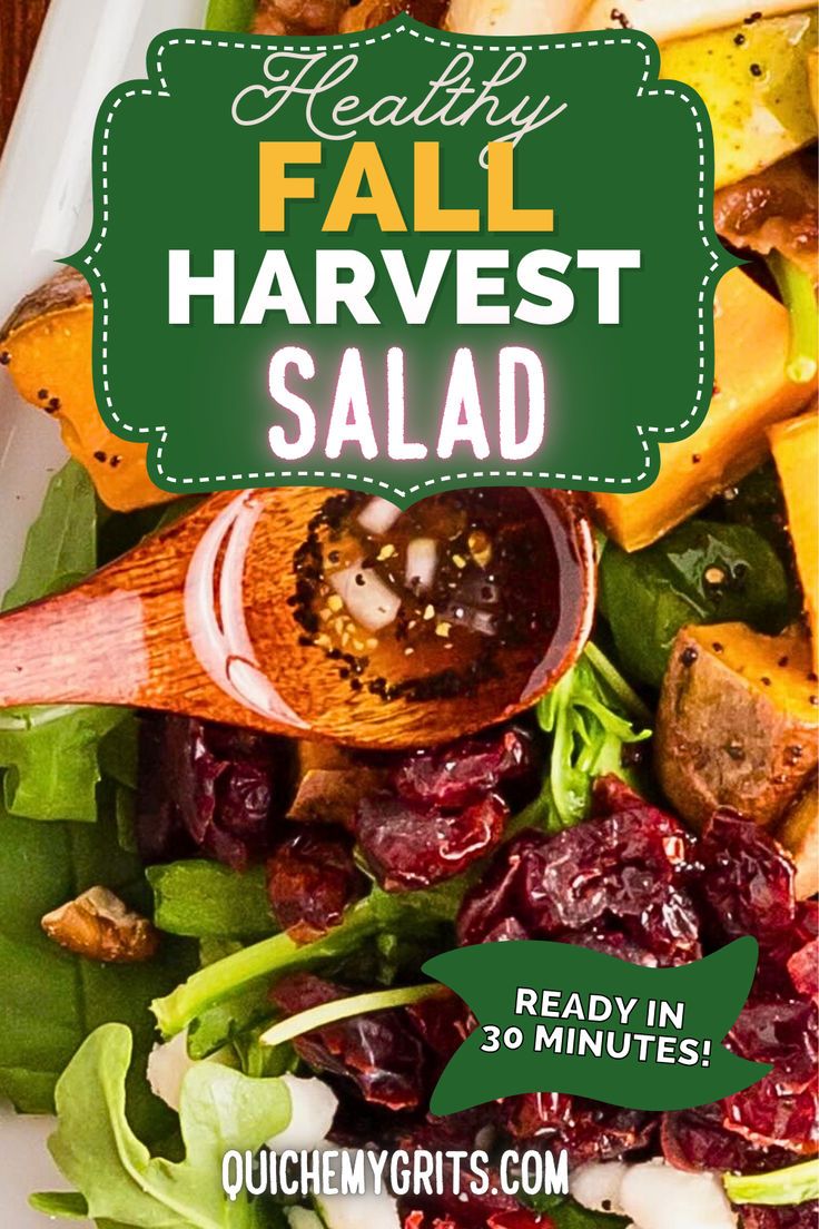 A close up of a fall harvest salad with slices of sweet potato, dried cranberries, bacon, crunchy pecans and feta cheese. Poppy Seed Vinaigrette, Marinated Steak Kabobs, Fall Harvest Salad, Pecan Chicken, Rainbow Salad, Harvest Salad, Pecan Salad, Peach Salad, Honeycrisp Apples