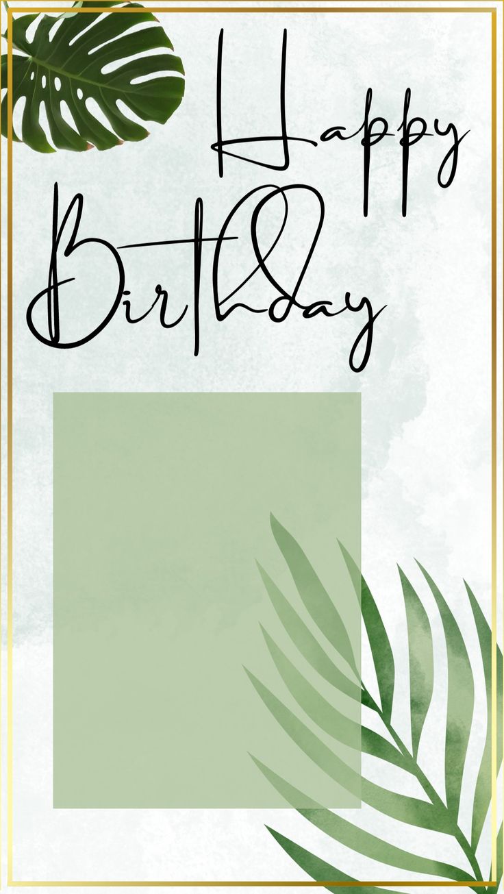 a card with the words happy birthday on it and some leaves in front of it