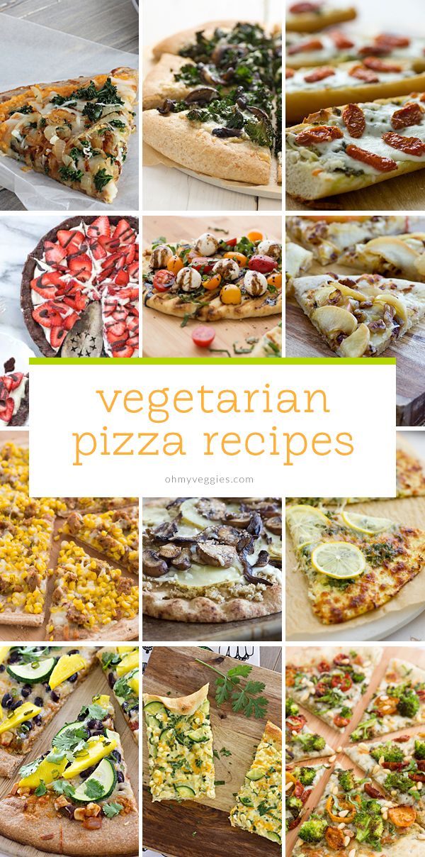 a collage of different pizzas with the words vegetarian pizza recipes written below them