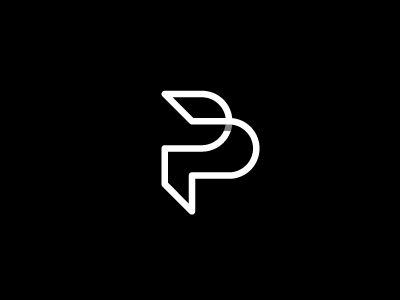 a black and white logo with the letter p in it's center, on a dark background