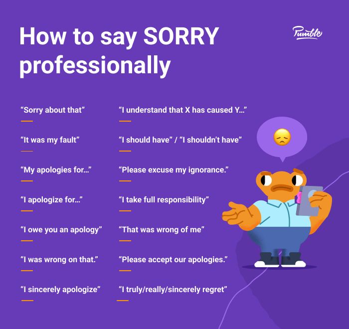 a cartoon character with the words how to say sorry professionally