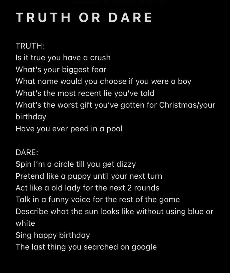 a poem written in black with white writing on the front and back of it, which reads truth or dare