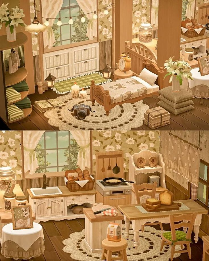 the interior of a doll house with furniture and decor