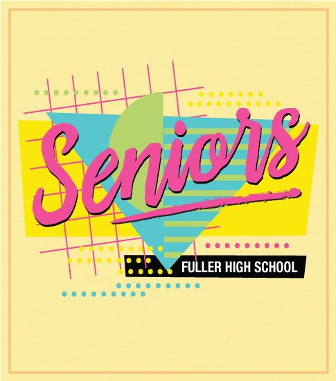 the words senior is written in pink, yellow and blue