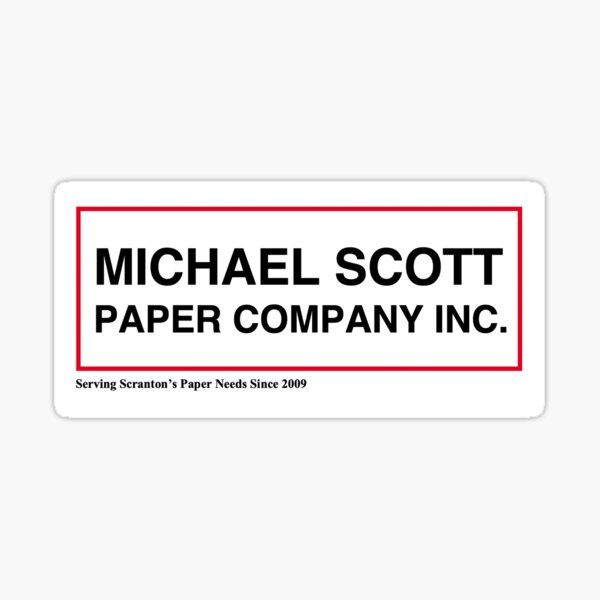 the michael scott paper company inc sticker is shown in black and red on a white background