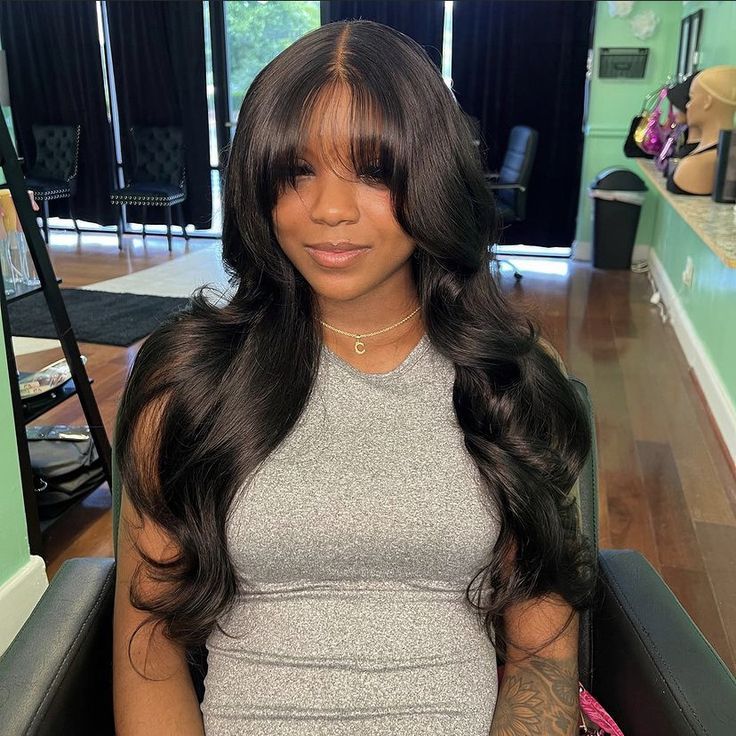 Middle Part Styles Black Women, Curtain Bangs Closure, Layered Closure Wig, Curly Hair Extensions Hairstyles, Closure Quick Weave Hairstyles, Frontal Wig Hairstyles, Sew In Hairstyles, Birthday Hairstyles, Mode Zara