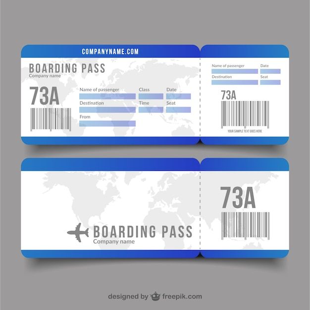 two boarding pass with world map and barcodes on the front, and blue border