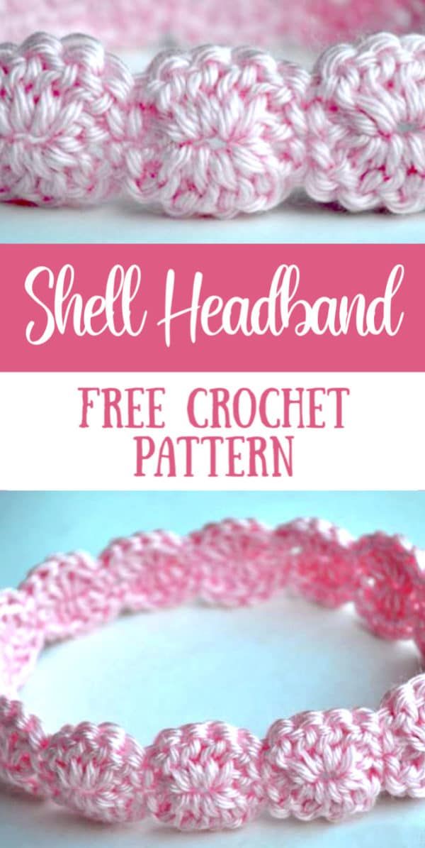 the crochet shell headband is shown with text that reads shell headband free crochet pattern