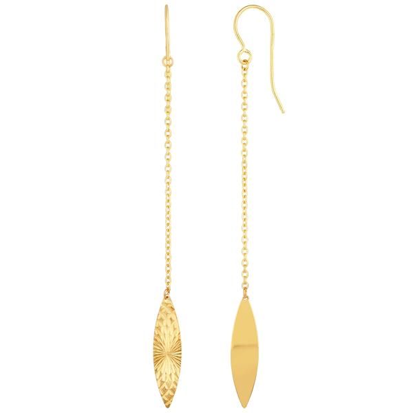 Frame your face with these 14K gold drop earrings. Featuring a marquise drop diamond cut disc on a cable chain fringe motif, these earrings are guaranteed to pair perfectly with every other piece in your jewelry box. These French wire back earrings come in a elegant gift box14K Yellow GoldPolished Finish French wire ba Wire Clasp, Bamboo Hoop Earrings, Minimalist Earrings Studs, Simple Stud Earrings, Minimalist Studs, Beaded Drop Earrings, Gold Price, Stunning Earrings, Drop Earring