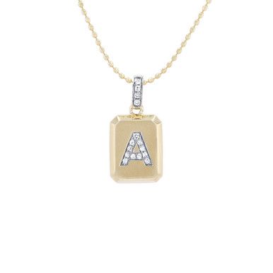 This block style initial pendant features 0.05 carats of round brilliant cut diamonds. To custom order any letter, note in "special instructions" at check out. Diamond Monogram Initial Necklace, Diamond Initial Monogram Necklace, Diamond Monogram Initial Pendant Necklace, Classic Diamond Initial Pendant Necklace, Diamond Initial Pendant Necklace With Monogram, Classic Initial Pendant Necklace With Box Chain, Diamond Initial Pendant Name Necklace, Diamond Initial Pendant Necklace With Accents, Luxury Initial Necklace With Diamond Accents