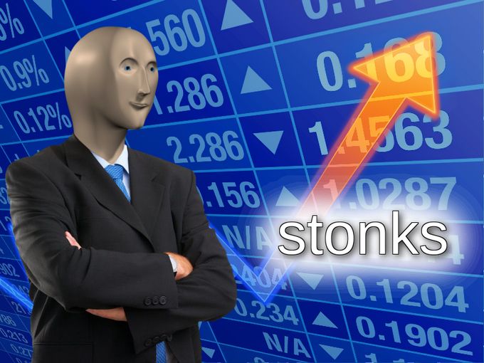 a man in a suit and tie standing with his arms crossed next to the words stocks