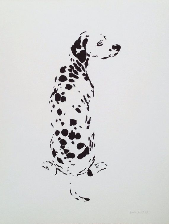 a black and white drawing of a dalmatian dog sitting on its hind legs