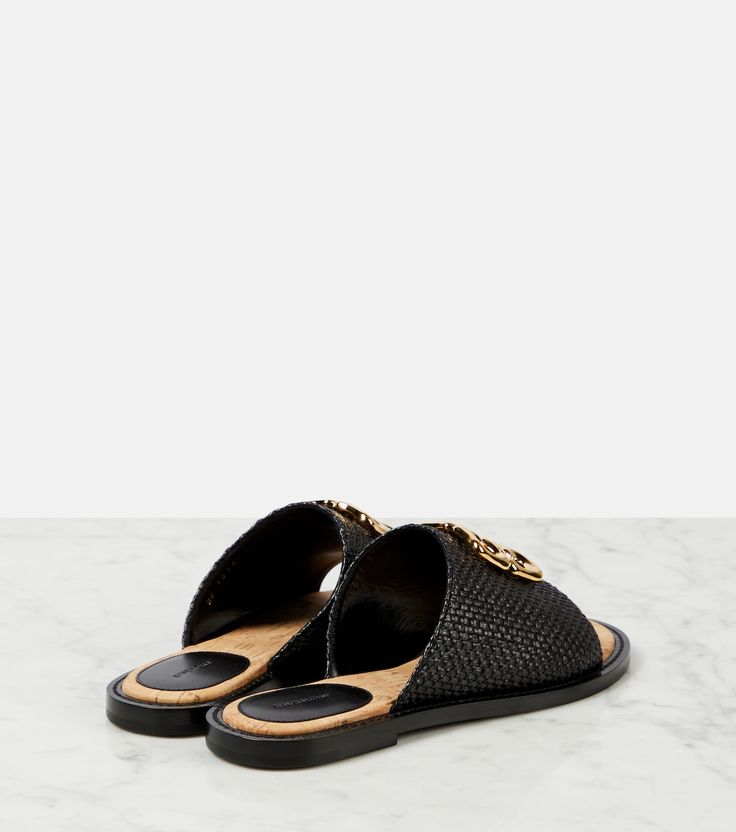 4G Liquid raffia slides in black - Givenchy | Mytheresa Luxury Woven Leather Mules, Luxury Straw Sandals With Woven Sole, Luxury Slides With Textured Footbed For Spring, Luxury Black Sandals With Woven Sole, Designer Sandals With Woven Straw Sole, Luxury Textured Slides For Summer, Designer Straw Open Toe Sandals, Designer Open Toe Straw Sandals, Luxury Open Toe Straw Sandals