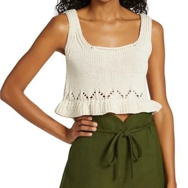 Ba&Sh Sena Cropped Knit Tank Ivory Size Small 4 Pit To Pit 16 Inch New Cream Cropped Knit Top, Beige Cropped Knit Top, Cream Cotton Knit Top For Day Out, Chic Cotton Crochet Top, Cream Knit Top For Vacation, Beige Knit Crochet Top For Day Out, Cream Cotton Crochet Knitted Top, Chic Beige Knitted Crochet Top, Beige Open Knit Cotton Top