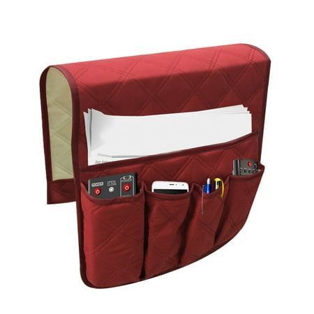 an image of a red bag with some items in the pocket and on it's side