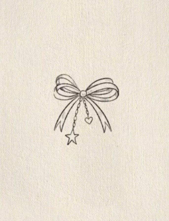 a drawing of a bow with two stars on it's side and a star hanging from the front