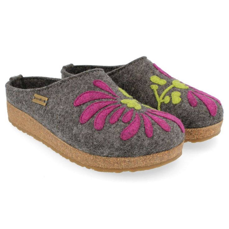 PRICES MAY VARY. Natural temperature regulation and wicking properties Superior support Candy-color floral appliques Felted Wool Slippers, Clogs Style, Clog Slippers, Wool Slippers, Fashion Capsule, Boiled Wool, Cycling Workout, Outdoor Wear, Grey Women