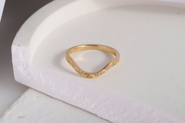 "Here's V Design Dotted Diamond Curved Stacking Ring for Bride. Our 14K Gold Stacked Wishbone Band will be perfect Shower Jewelry as in her daily life! This V Shape Simulant Ring will be either exciting Shower Gifted for bestfriend, girlfriend or women. Simulant Diamond Ring will look so pretty on her index or middle finger. From the detailing to the paved and band motif, chic fake diamond ring has alternating curved and chevron design. This Stunning and curve enhancer ring will be best paved ch Gold Stackable Rings With Intricate Design For Weddings, Wedding Stackable Rings With Intricate Design In Gold, Wedding Gold Stackable Rings With Intricate Design, Fine Jewelry Engraved Ring For Wedding, Yellow Gold Stackable Rings With Intricate Design For Wedding, Delicate Gold Engraved Ring For Wedding, Delicate Gold Engraved Wedding Ring, Elegant Gold Stackable Wedding Rings, Heirloom Gold Stackable Wedding Rings