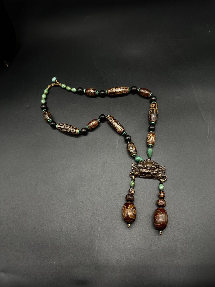 Wonderful Old Ancient Tibetan Garuda Bronze Pendant With Old Natural Dzi Beads And Turquoise Necklace Hippie Necklace, Bronze Pendant, Antique Earrings, Beaded Necklaces, Turquoise Stone, Chain Styles, Turquoise Necklace, Hippie Boho, Necklace Etsy