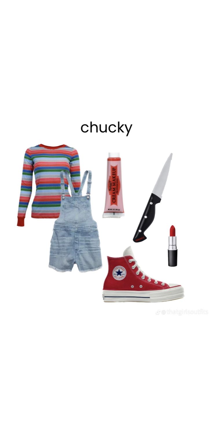 an image of clothes and accessories with the words chucky