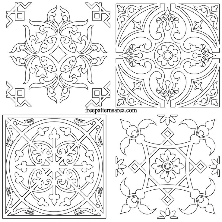 four different designs in the same pattern, each with an intricate design on one side