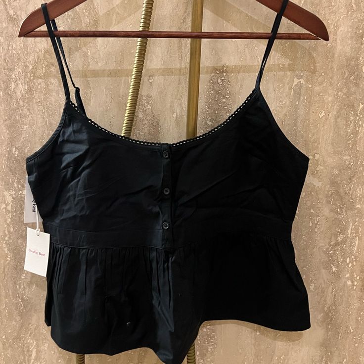 Size M; Never Worn. Couldn’t Return. Chic Sleeveless Crop Top For Daywear, Cotton Tank Top For Night Out, Black Tops With Adjustable Straps For Loungewear, Cotton Spaghetti Strap Tank Top For Night Out, Casual Cotton Camisole For Night Out, Cotton Spaghetti Strap Camisole For Night Out, Black Camisole For Spring Loungewear, Cotton Tank Top For Summer Night Out, Cotton Crop Top Tank For Night Out