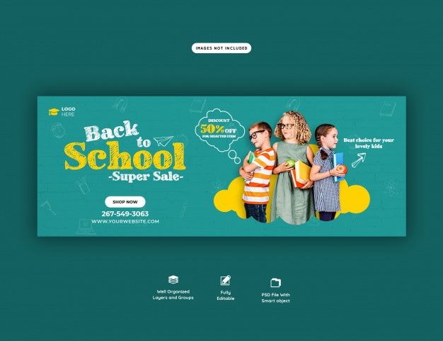 the back to school super sale banner is shown with two children standing in front of it