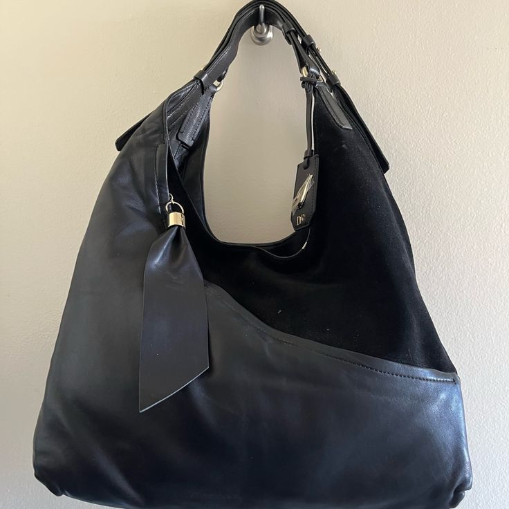 Gorgeous Leather And Suede Bag From Dvf! New With Tags, Couple Of Minor Defects Pictured. Smoke And Pet Free Home. Suede Bag, Suede Tassel, Gorgeous Leather, Pink Handbags, Leather Shoulder Handbags, Duffle Bag Travel, Large Shoulder Bags, Perforated Leather, Day Bag