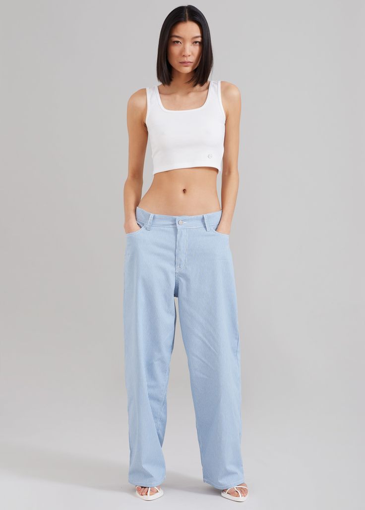 Kaline Light Blue Pants - White Stripe Blue Cropped Bottoms With Patch Pockets, Strip Pants, Light Blue Pants, Stripe Pants, Denim Suit, Frankie Shop, Paris Woman, Pants White, Blue Pants