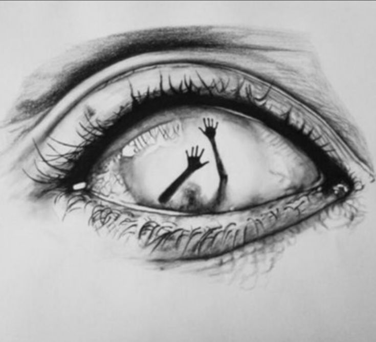 a drawing of someone's hand reaching for the eye