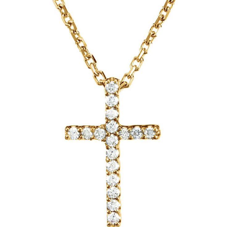 .085 cttw Diamond Cross Necklace in 14k Yellow Gold Yellow Gold Cross Necklace, Diamond Cross Necklace, Tiny Cross, Gold Cross Necklace, Bow Jewelry, Tiny Diamond, Diamond Cross, Cross Jewelry, Natural Blue Sapphire