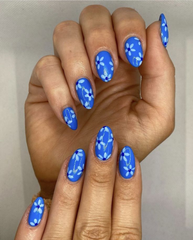 Beginner Nail Designs, Nail Art For Beginners, Floral Nail Designs, Flower Nail Designs, Blue Nail Designs, Pink Nail Designs, Nail Jewelry, Summer Acrylic Nails, Short Acrylic Nails Designs