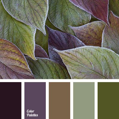 the color palette is green, brown and purple with some red leaves on top of it