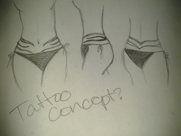 three different types of bikinis with the words tattoo concept written on them in cursive writing