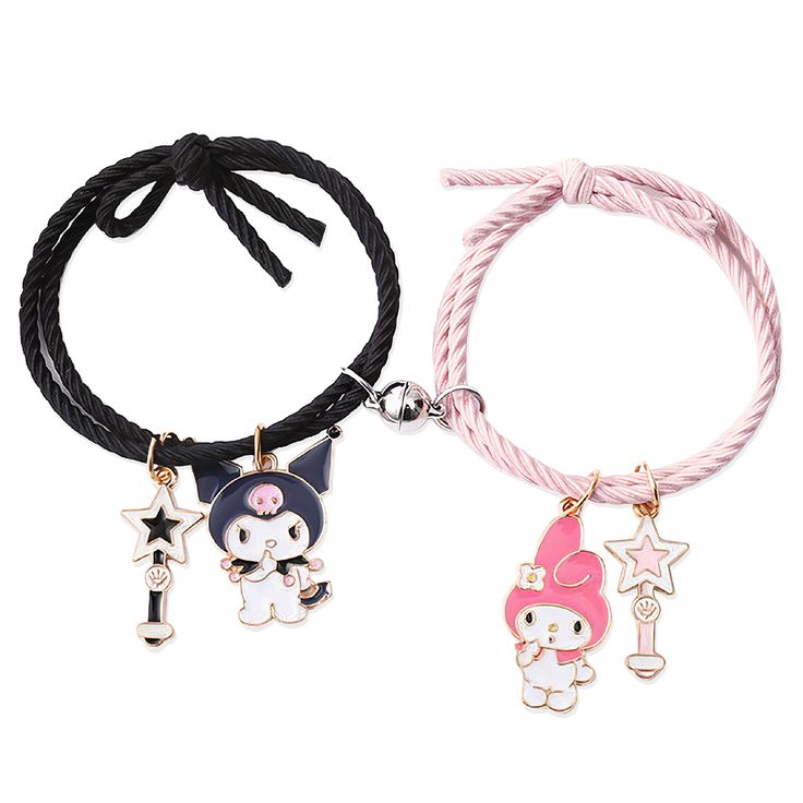 two different bracelets with charms on them