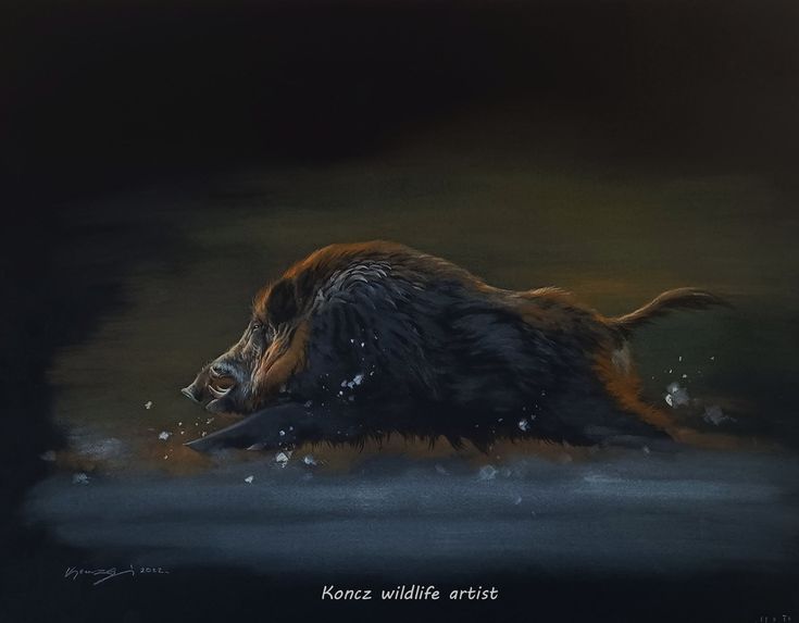 a painting of a wet dog in the water