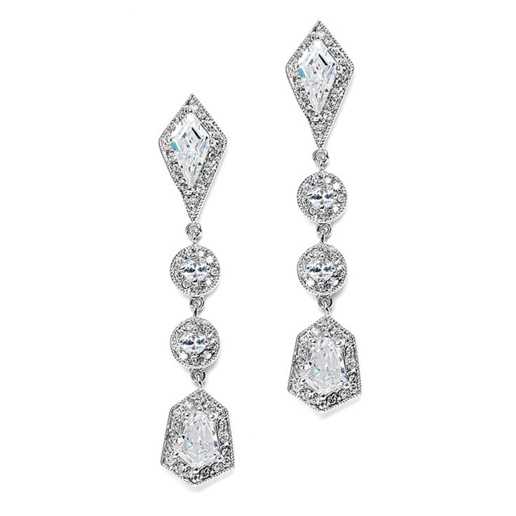 Empress and Noble Cut CZ Wedding Dangle Earrings in Silver Plating Cubic Zirconia Bridal Earrings, Royal Diamond, Dangle Earrings Wedding, Bridal Jewelry Vintage, Wedding Bridal Jewellery, Art Deco Earrings, Crystal Drop Earrings, Bride Jewellery, Wedding Jewelry Sets