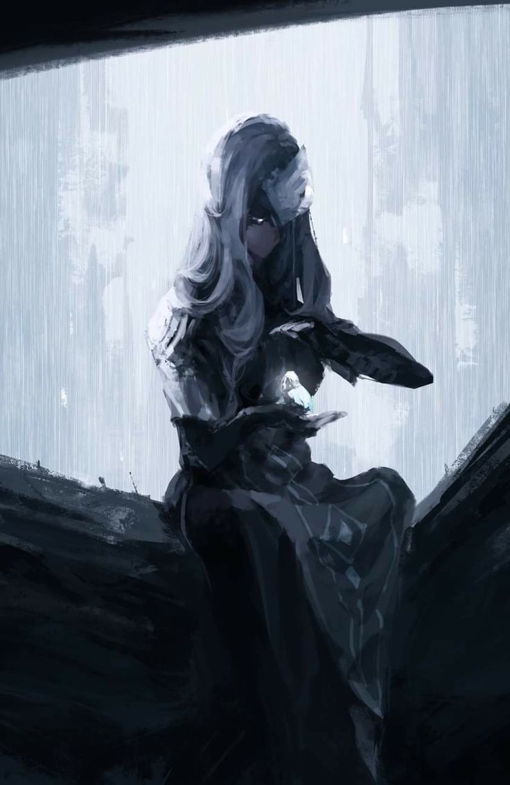 a painting of a woman sitting in the rain