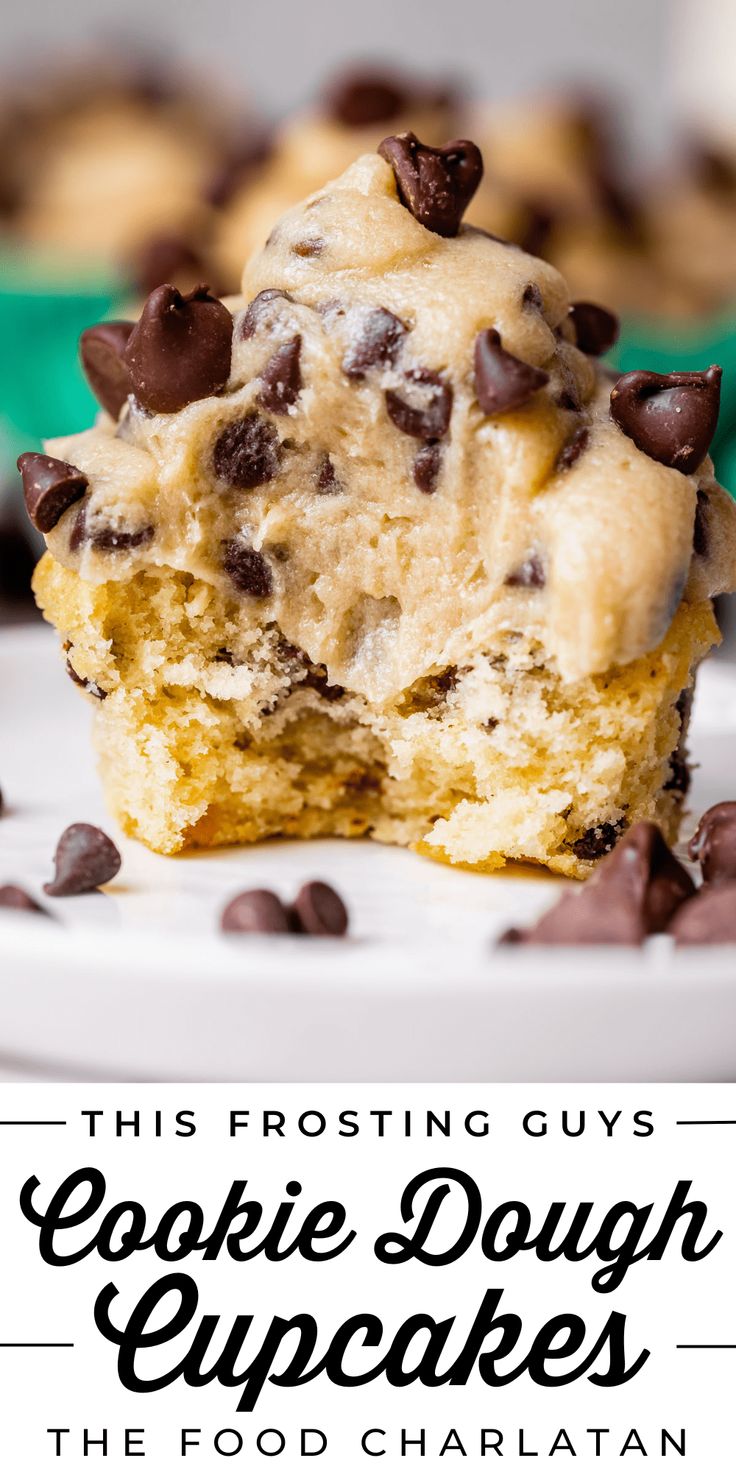 chocolate chip cookie dough cupcakes on a plate