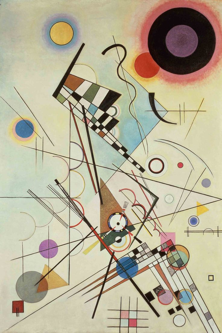 an abstract painting with circles, lines and shapes on the bottom half of its image