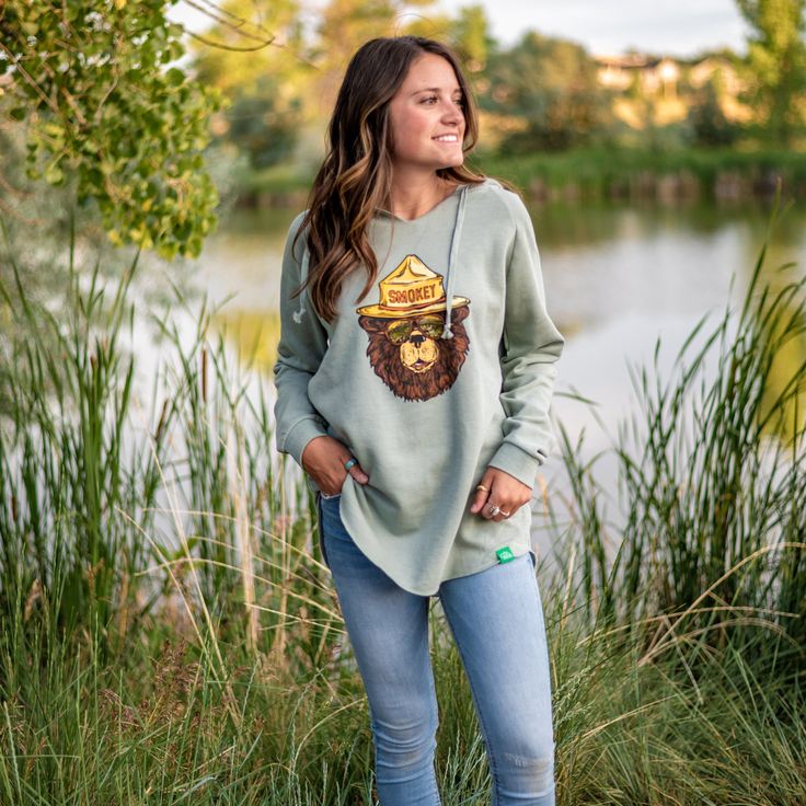 Who knew Smokey was so hip, cool, and groovy? We did. And remember - Only you can prevent forest wildfires. Color Palette Modern, Vans Hoodie, Cut Hoodie, Early Morning Workouts, Womens Sweatshirts Hoods, Bear Hoodie, Unique Fabric, Morning Workout, Neck Hoodie