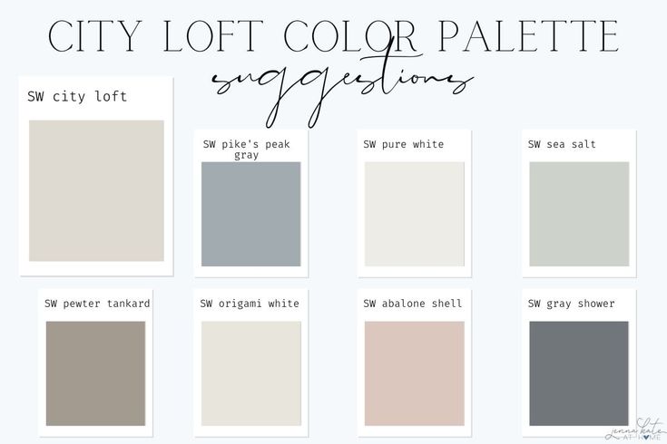 the different shades of gray, white and grey paint in this color palette are shown