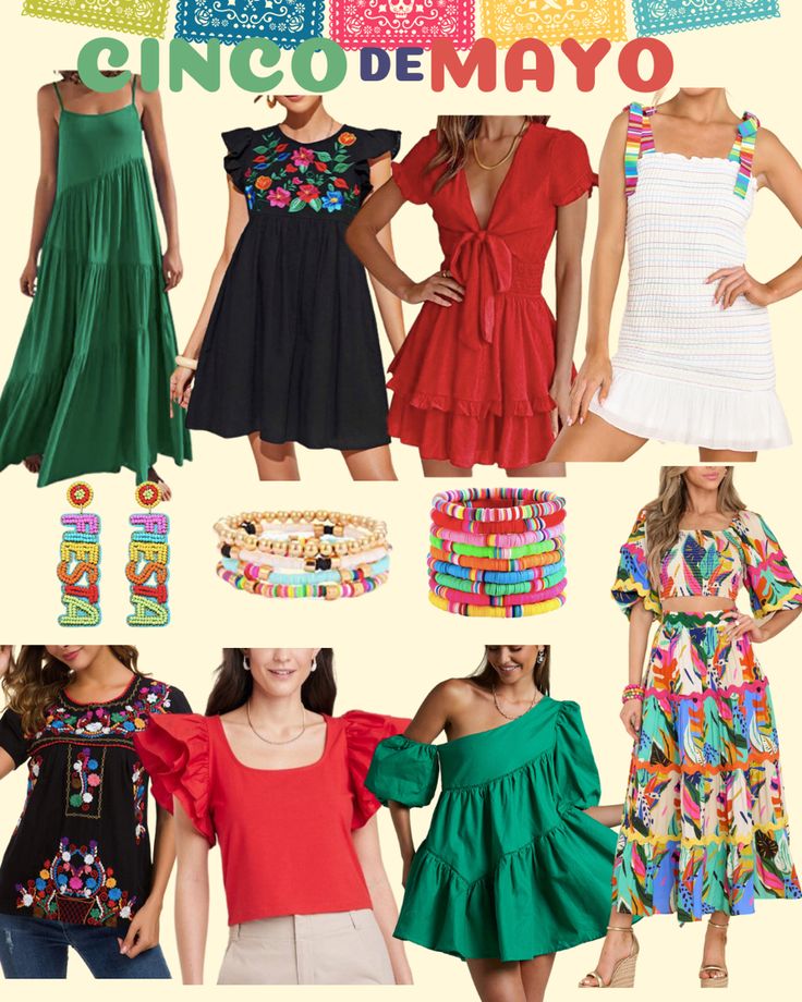 women's dresses and accessories are featured in this ad for cinco de mayo