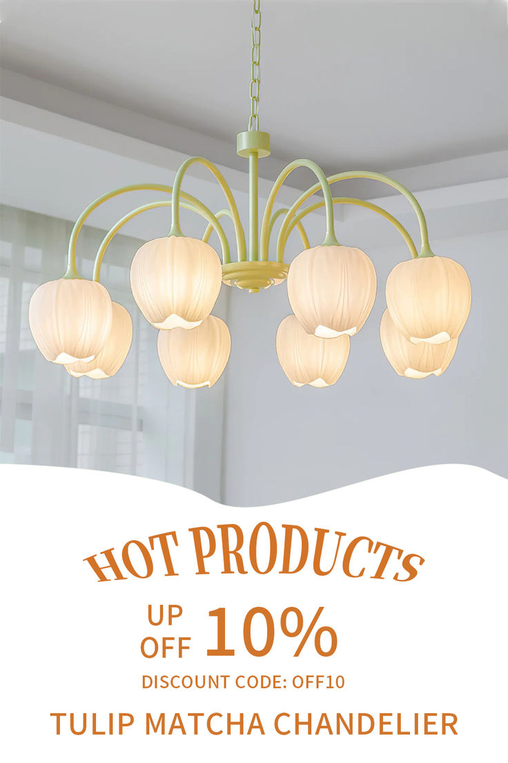 a chandelier with white lamps hanging from it's sides and the words hot products up to 10 % discount code off