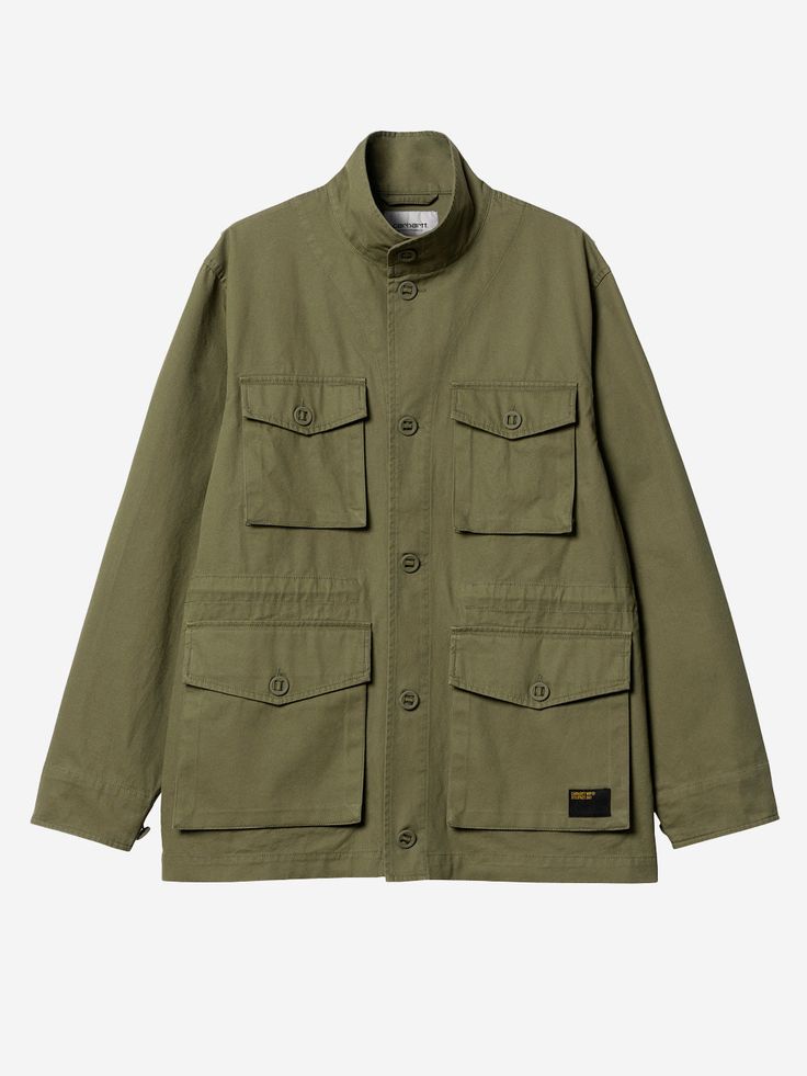 100% cotton  Front button placket  Button and lapel pockets at side and chest  High collar   Size & Fit: Regular fit  The model is 185 cm tall and wears size L Men Carhartt, Zip Hoodies, Dundee, Carhartt Wip, Field Jacket, Pant Shirt, Outdoor Shoes, Sweater Coats, High Collar