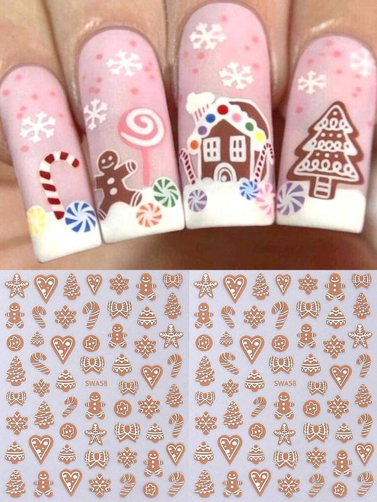 Color:Multicolor \nMaterial:PET \nType:3D/5D Nail Art Stickers \n Brown Xmas Nails, Ginger Bread Nail, Gingerbread Cookie Nails, Pink Gingerbread Nails, Kawaii Christmas Nails, Gnome Christmas Nails, Hot Chocolate Nails, Cartoon Manicure, Gingerbread Nail Art