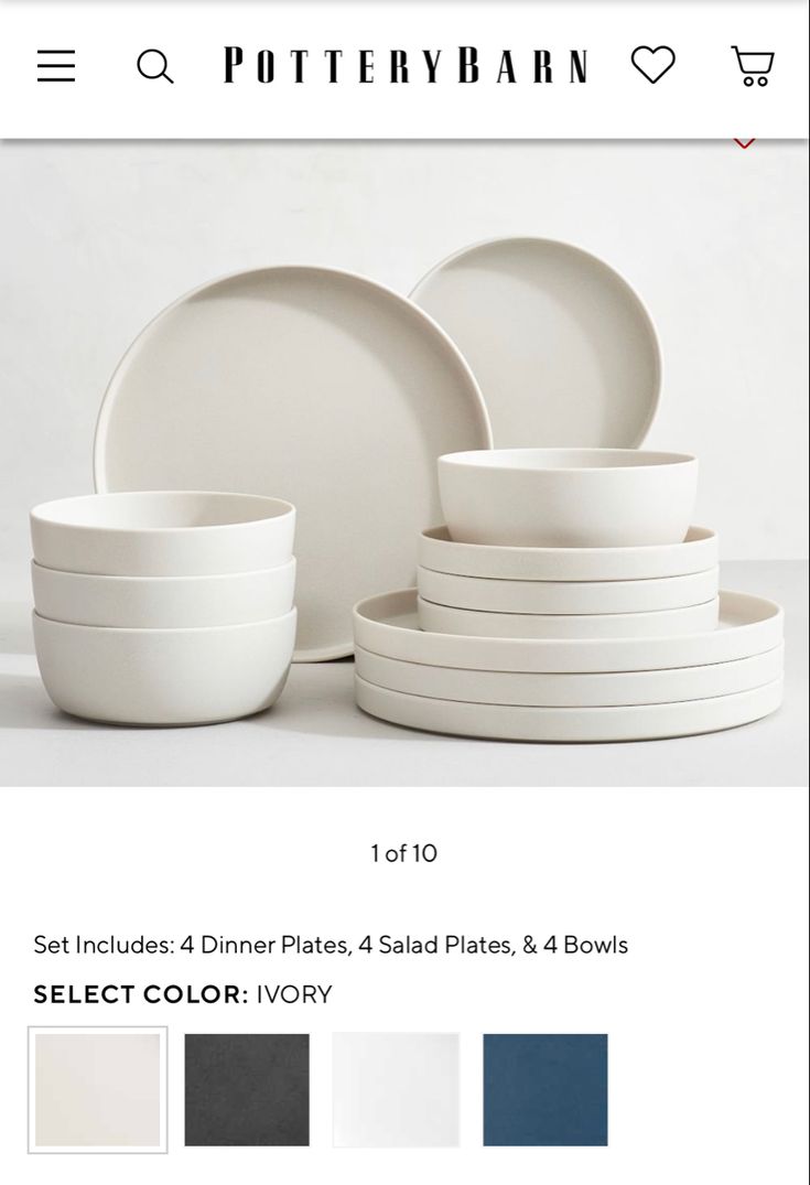 white dishes and plates are stacked on top of each other, with the same color scheme