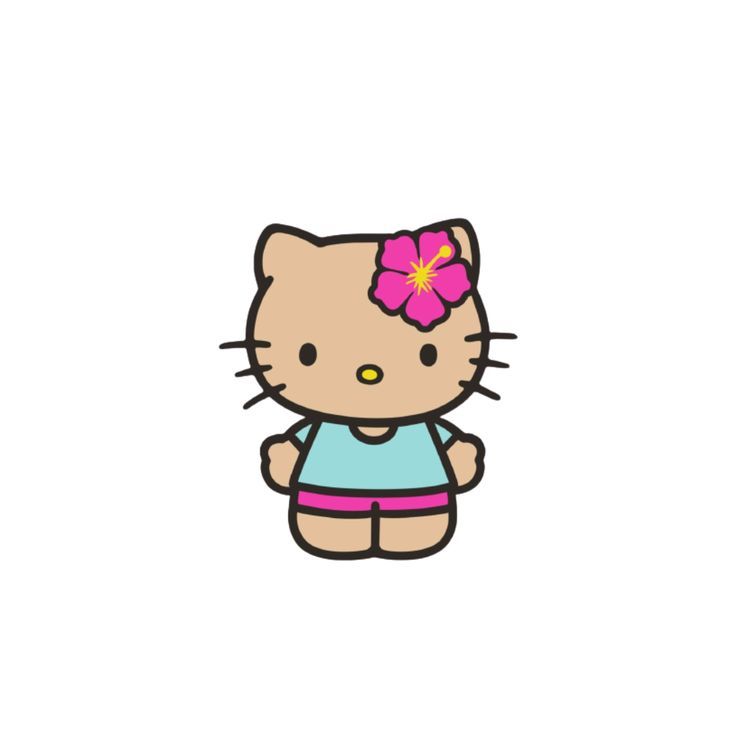 a hello kitty wallpaper with a pink flower on it's head and shorts