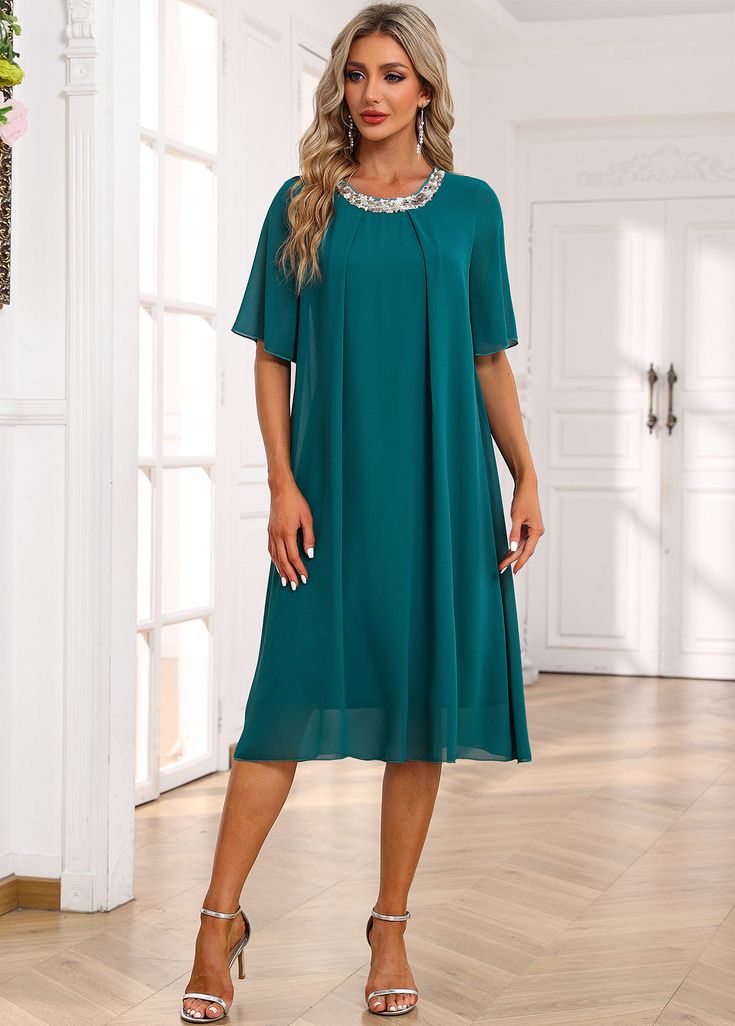 ROTITA Mesh Round Neck Turquoise Shift Dress Metallic Decor, Latest Dress For Women, Flowy Design, Trendy Tops For Women, Trendy Fashion Tops, Butterfly Sleeve, Loose Fitting Dresses, Plus Size Maxi Dresses, Fit Dress